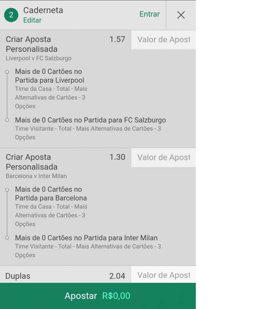 várias apostas no mesmo bilhete
