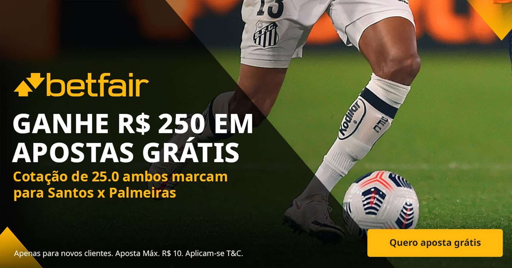 Receba 250 reais em apostas grátis para Santos x Palmeiras