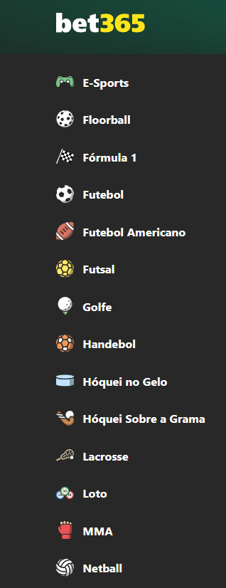 Lista de esportes da Bet365 - parte 3