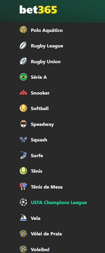 Lista de esportes da Bet365 - parte 4
