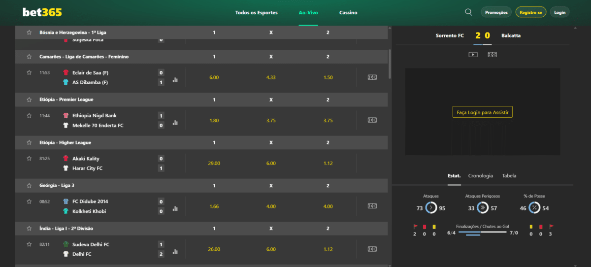 Apostas ao vivo na Bet365 Brasil